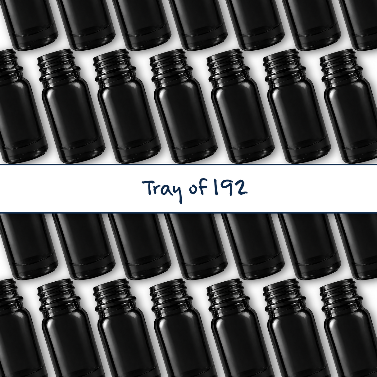 Collection of black 10ml glass dropper bottles, empty cosmetic packaging for serums, oils and skincare formulations