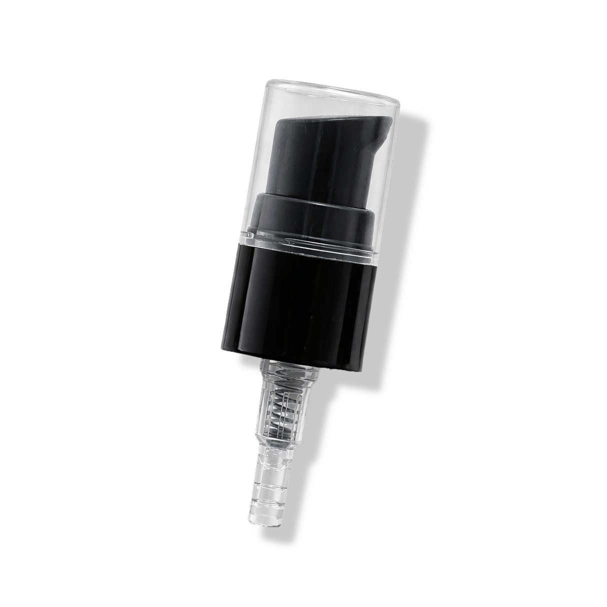 18 mm black serum pump for cosmetic bottles, ideal for dispensing skincare serums, treatments and liquid beauty products