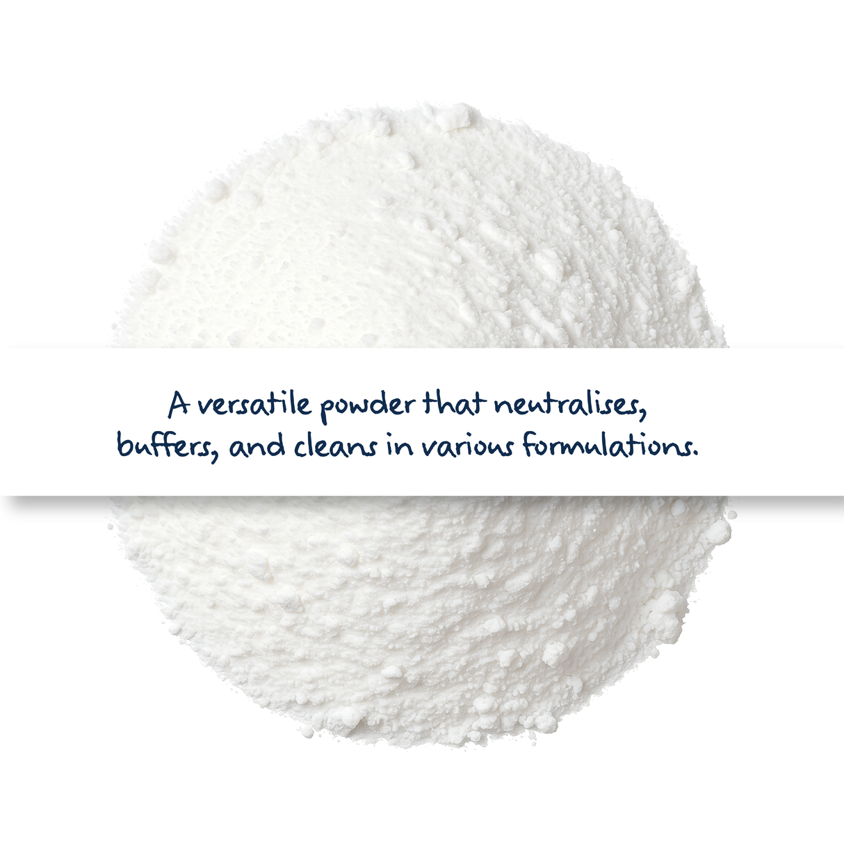 Sodium Bicarbonate powder cosmetic grade in container, baking soda for skincare, cleaning, and formulation use with buffering and neutralising properties