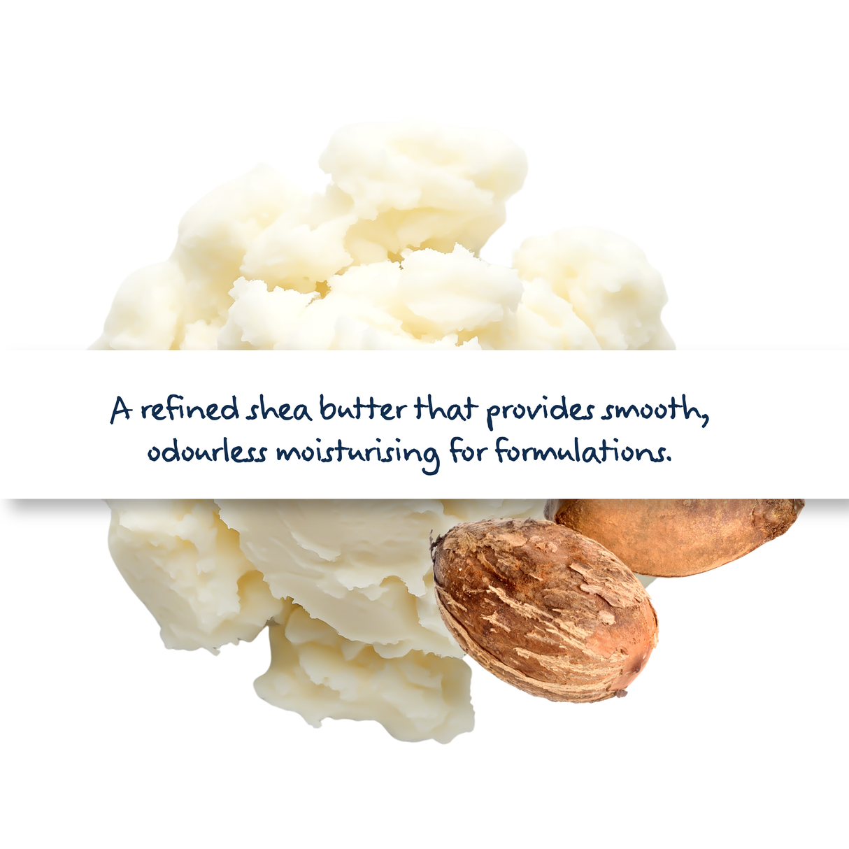 Refined Shea Butter cosmetic grade, smooth white butter used in lotions, creams, and body products for hydration and softening skin