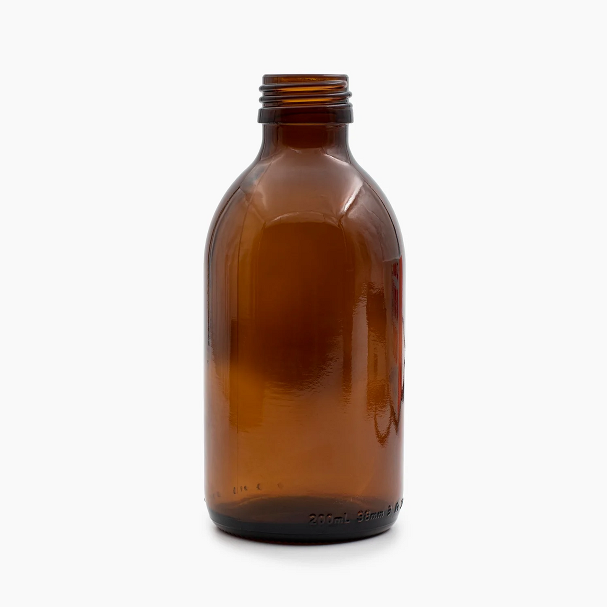 200ml amber glass bottle with 28mm neck and no closure