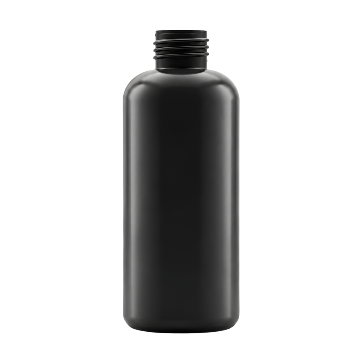 The 200ml Black HDPE Boston Bottle 24/410 neck, offers a sleek and durable packaging solution, perfect for storing personal care products like lotions, shampoos, or serums.