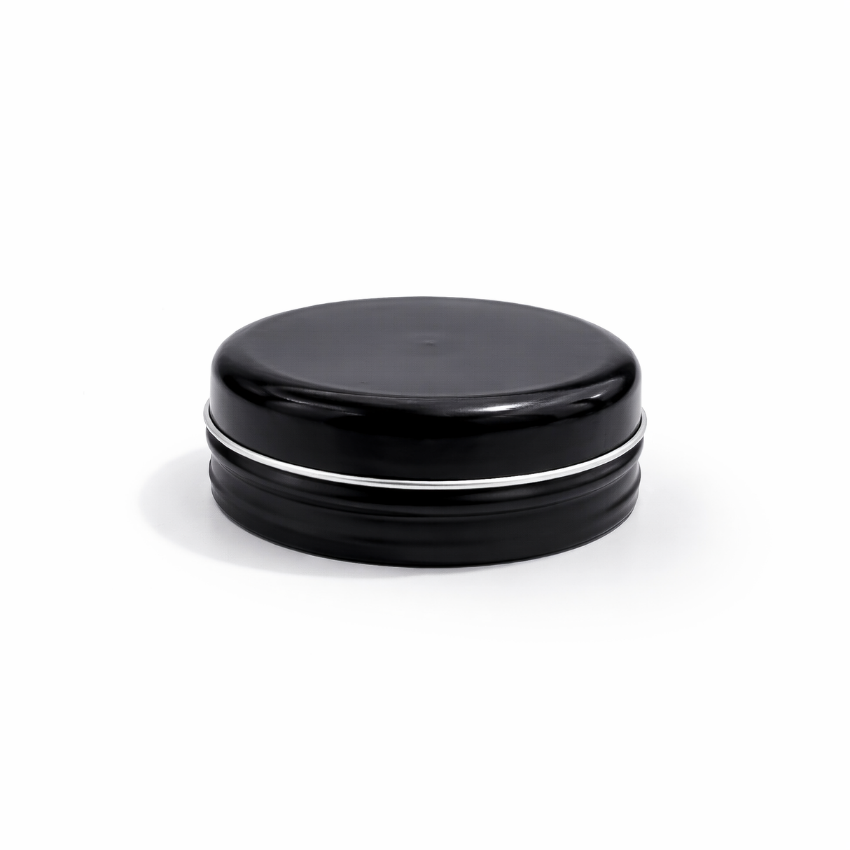 Closed black 20ml aluminium tin container, cosmetic packaging for lip balms, creams, balms and skincare products