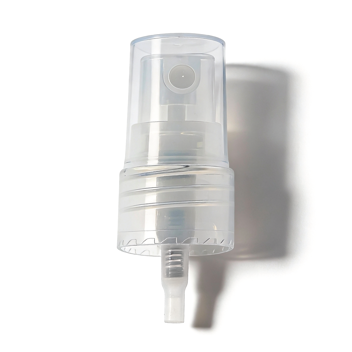 Clear 20 mm mist spray closure for cosmetic bottles, suitable for facial mists, perfumes, toners and liquid personal care packaging