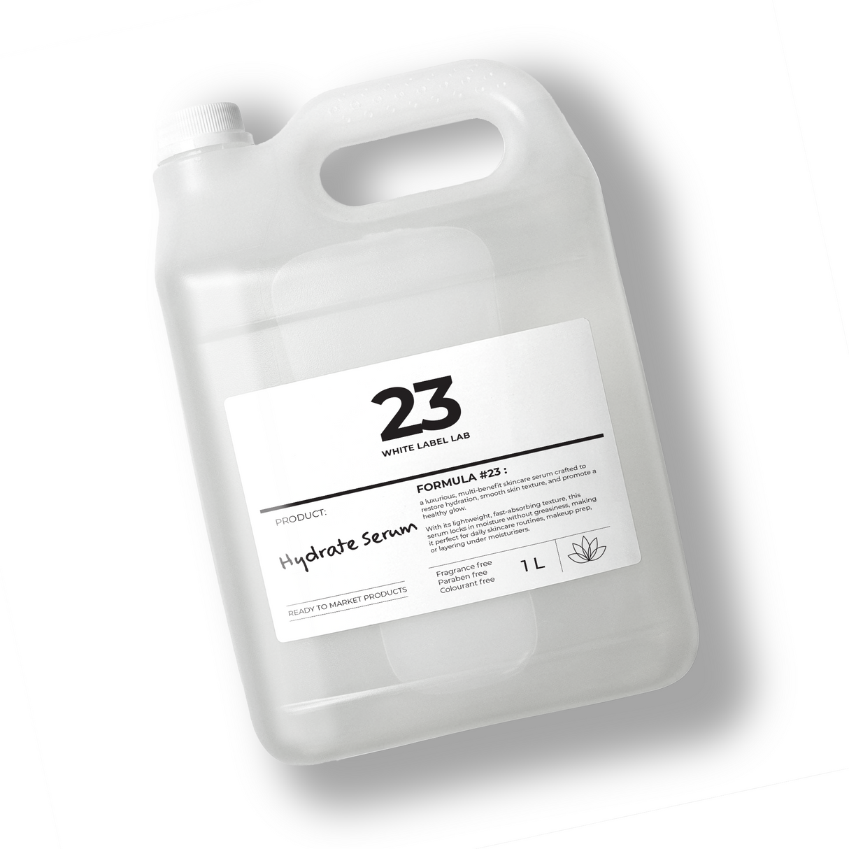 1 L bottle of Brightpack Hydrate Serum for lightweight, fast-absorbing skin hydration.