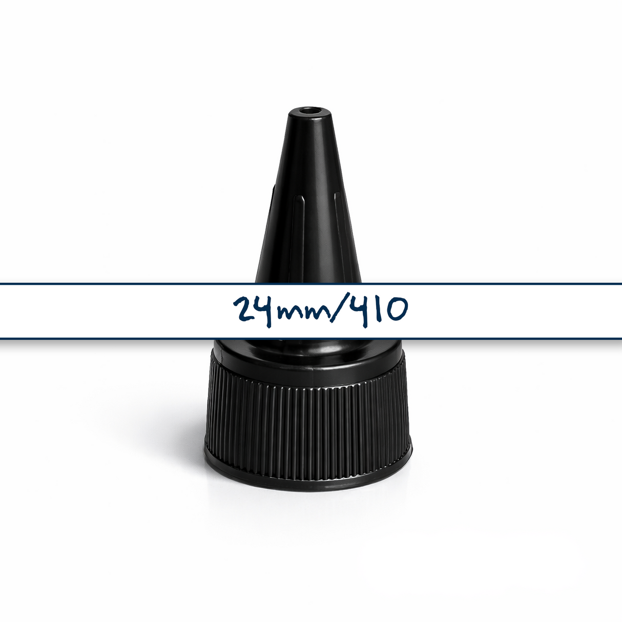 24 mm black spout cap for plastic bottles and pouches, ideal for dispensing liquid cosmetic and personal care products