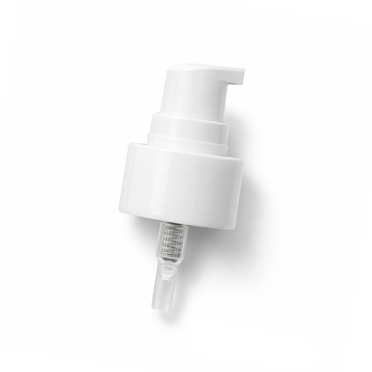 24mm white serum pump for cosmetic bottles, ideal for dispensing skincare serums, treatments and liquid beauty products