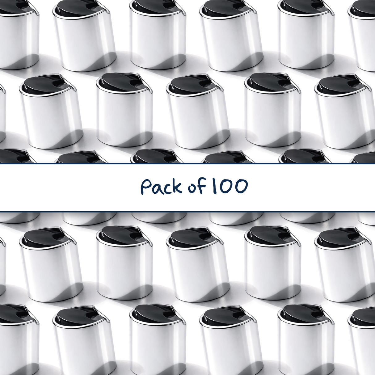 Collection of Silver collar 24mm disc top cap for plastic bottles, ideal for cosmetics, haircare and personal care packaging