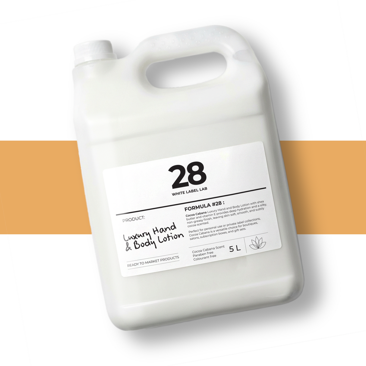 5 L jerry can of Brightpack Cocoa Cabana hand and body lotion with a soft cocoa scent.