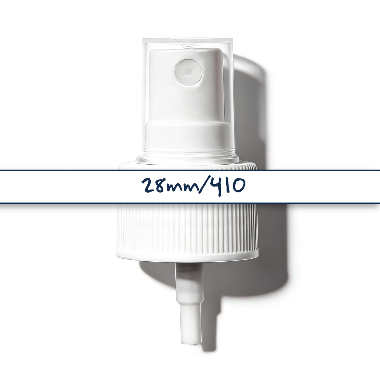 White 28 mm mist spray closure for cosmetic bottles, suitable for facial mists, perfumes, toners and liquid personal care packaging