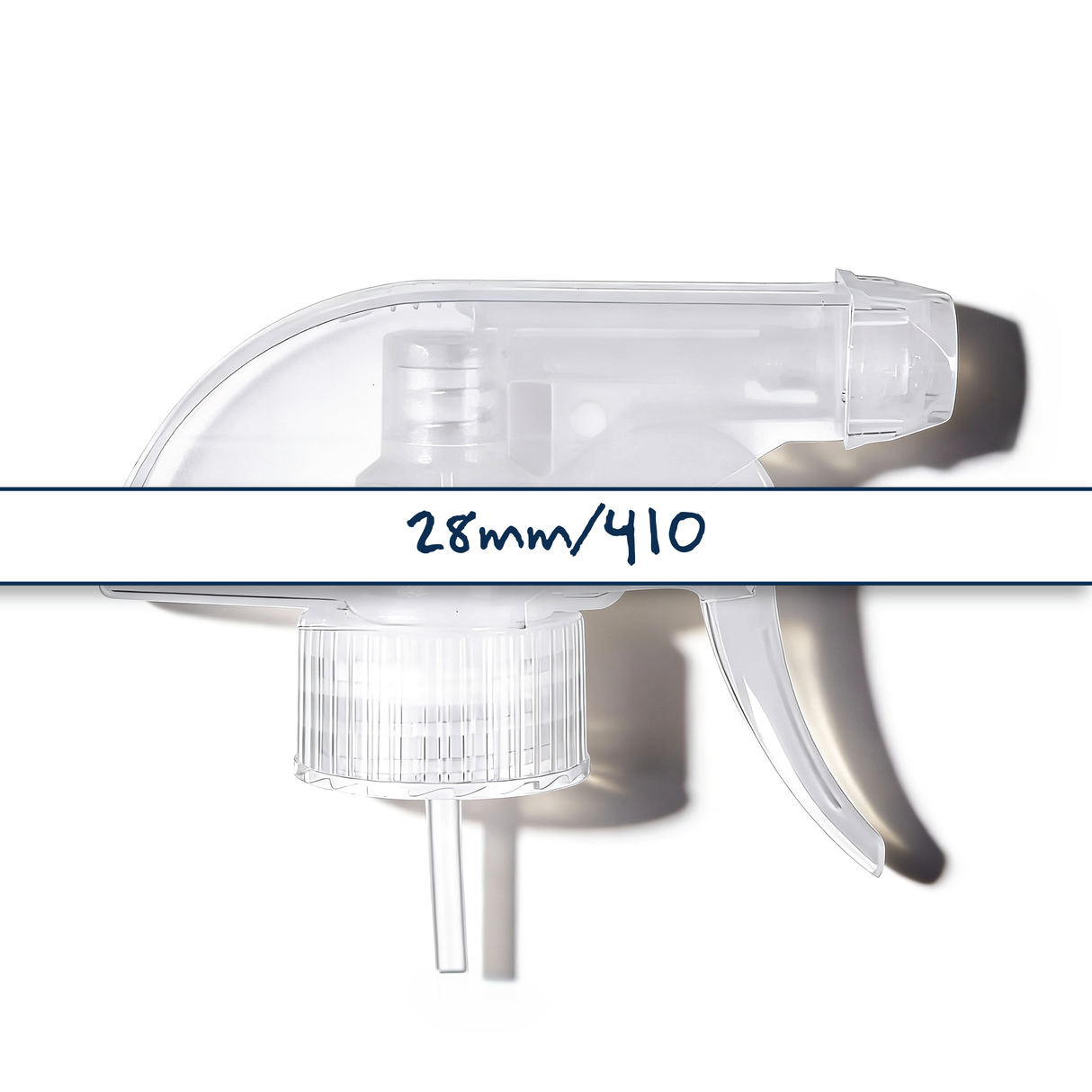 Clear 28 mm trigger spray closure for plastic bottles, ideal for dispensing cleaners, sanitisers, hair products and liquid personal care formulations