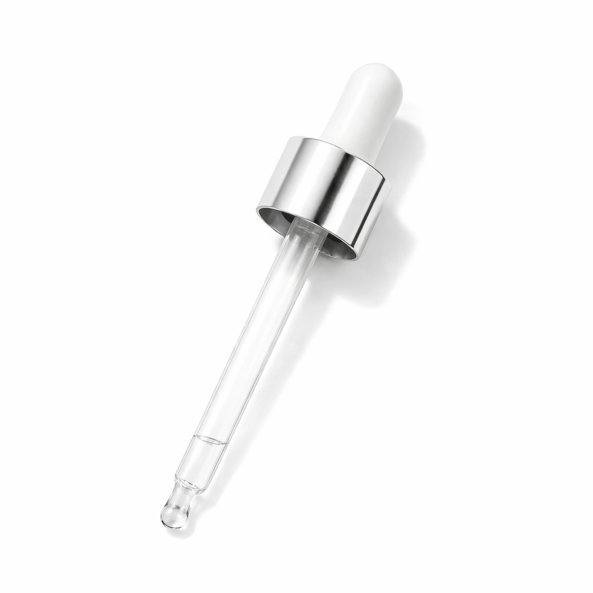 Silver & White glass pipette dropper for cosmetic bottles, ideal for precise dispensing of serums, oils and skincare liquids ideal for 30ml bottles