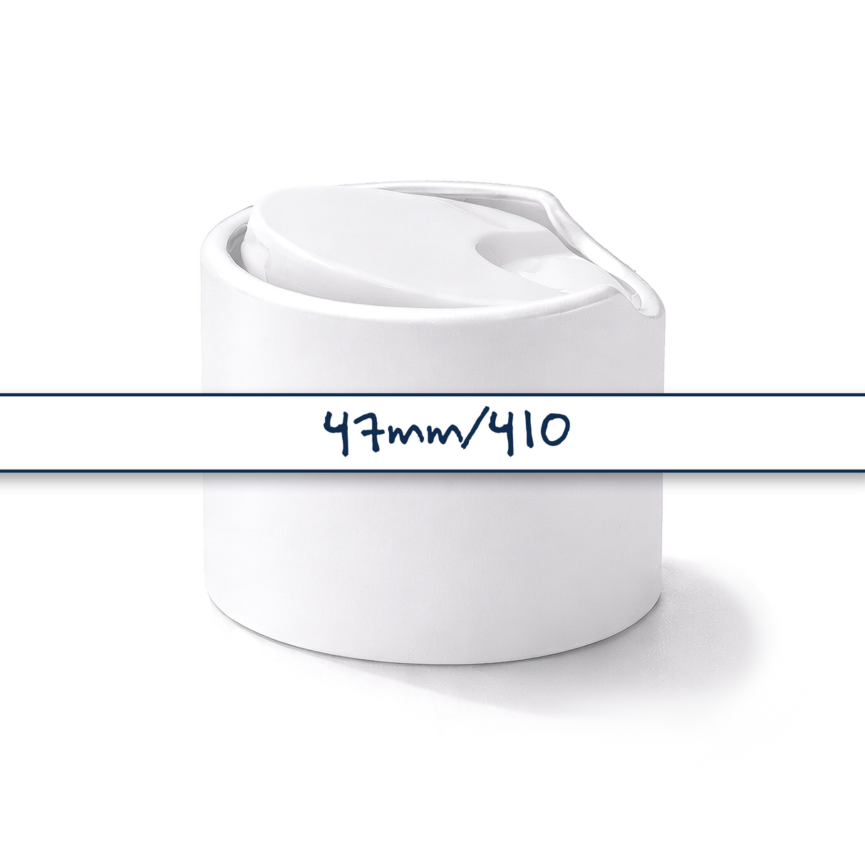 47 mm white disc top cap closure for plastic bottles, ideal for cosmetics, personal care, shampoos and liquid products