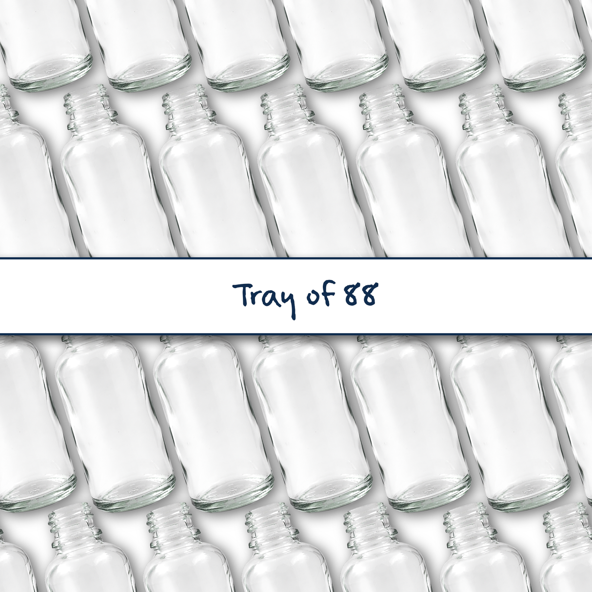 Collection of clear 50ml glass dropper bottles, empty cosmetic packaging for serums, oils and skincare formulations