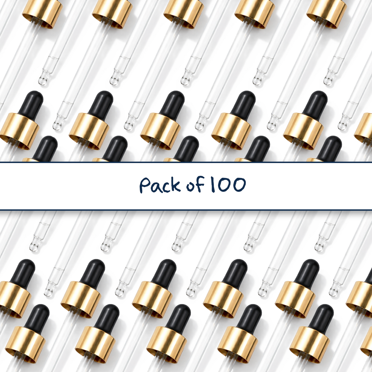 Black & gold glass pipette droppers for cosmetic bottles, ideal for precise dispensing of serums, oils and skincare liquids ideal for 50ml bottles