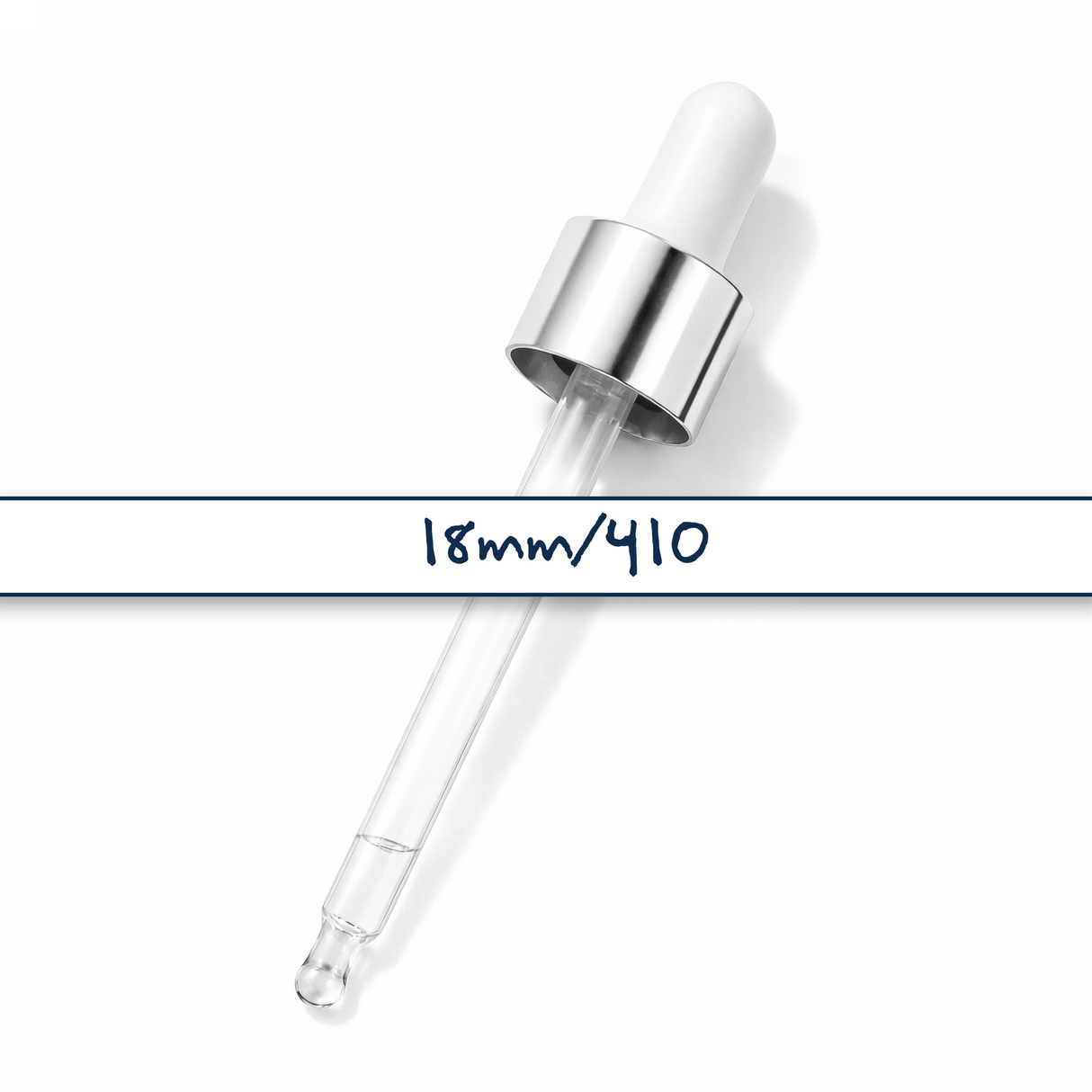 Silver & White glass pipette dropper for cosmetic bottles, ideal for precise dispensing of serums, oils and skincare liquids ideal for 50ml bottles