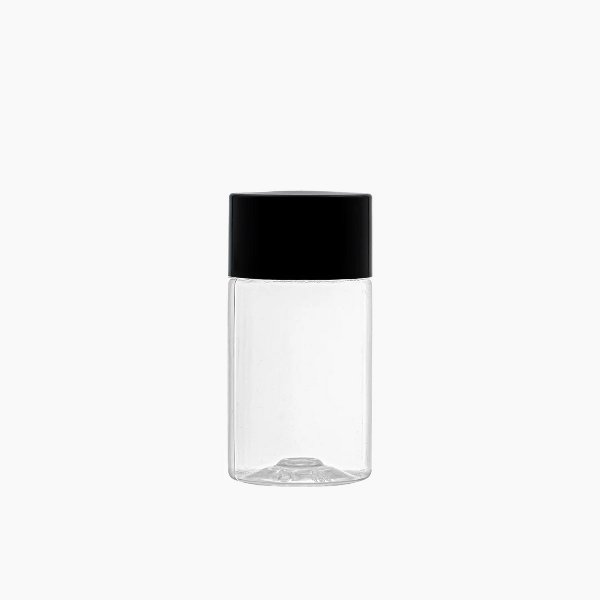 50ml PET Sharp Cylindrical Bottle (20mm neck) - Including Closure & Dropper Plug - Clear with Black Lid