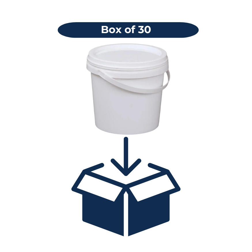 White 5L bucket with a box icon and 'Box of 30' text on a white background