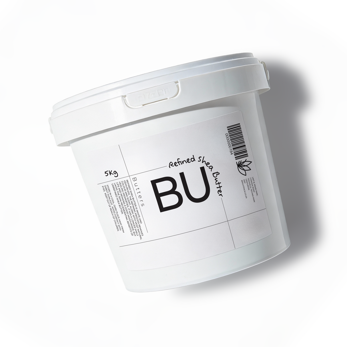 White container with Refined Shea Butter on a white background