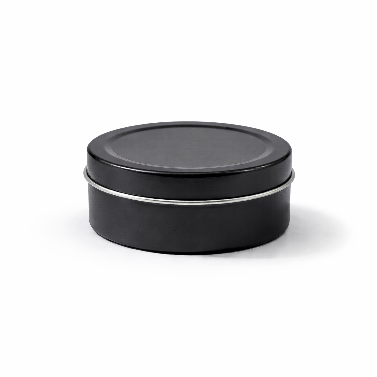 Closed black 90ml aluminium tin container, cosmetic tin packaging for creams, body balms, candles and skincare products