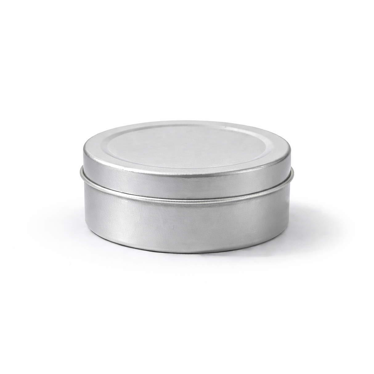 Closed silver 90ml aluminium tin container, cosmetic tin packaging for creams, body balms, candles and skincare products
