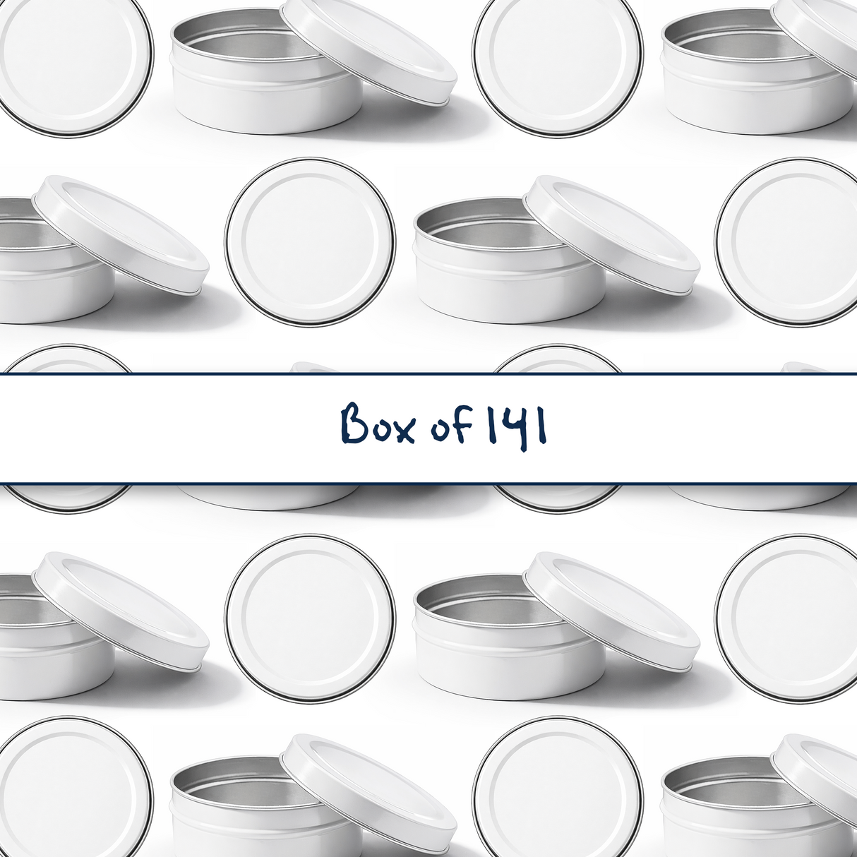 Collection of white 90ml aluminium tin containers, cosmetic tin packaging for creams, body balms, candles and skincare products