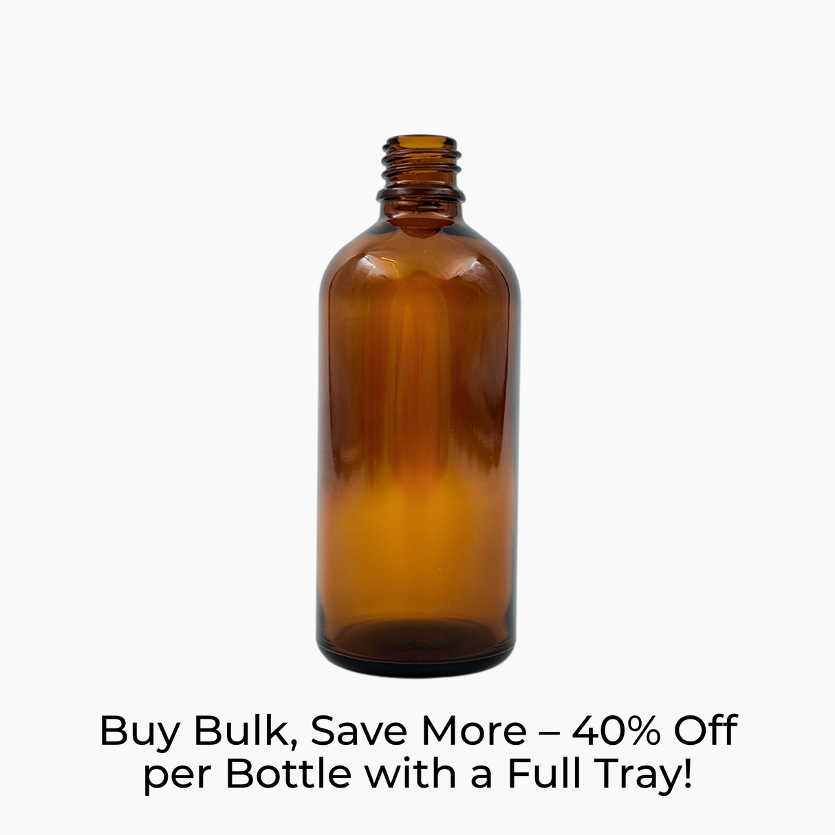 Amber 100ml glass dropper bottle on white background with label text