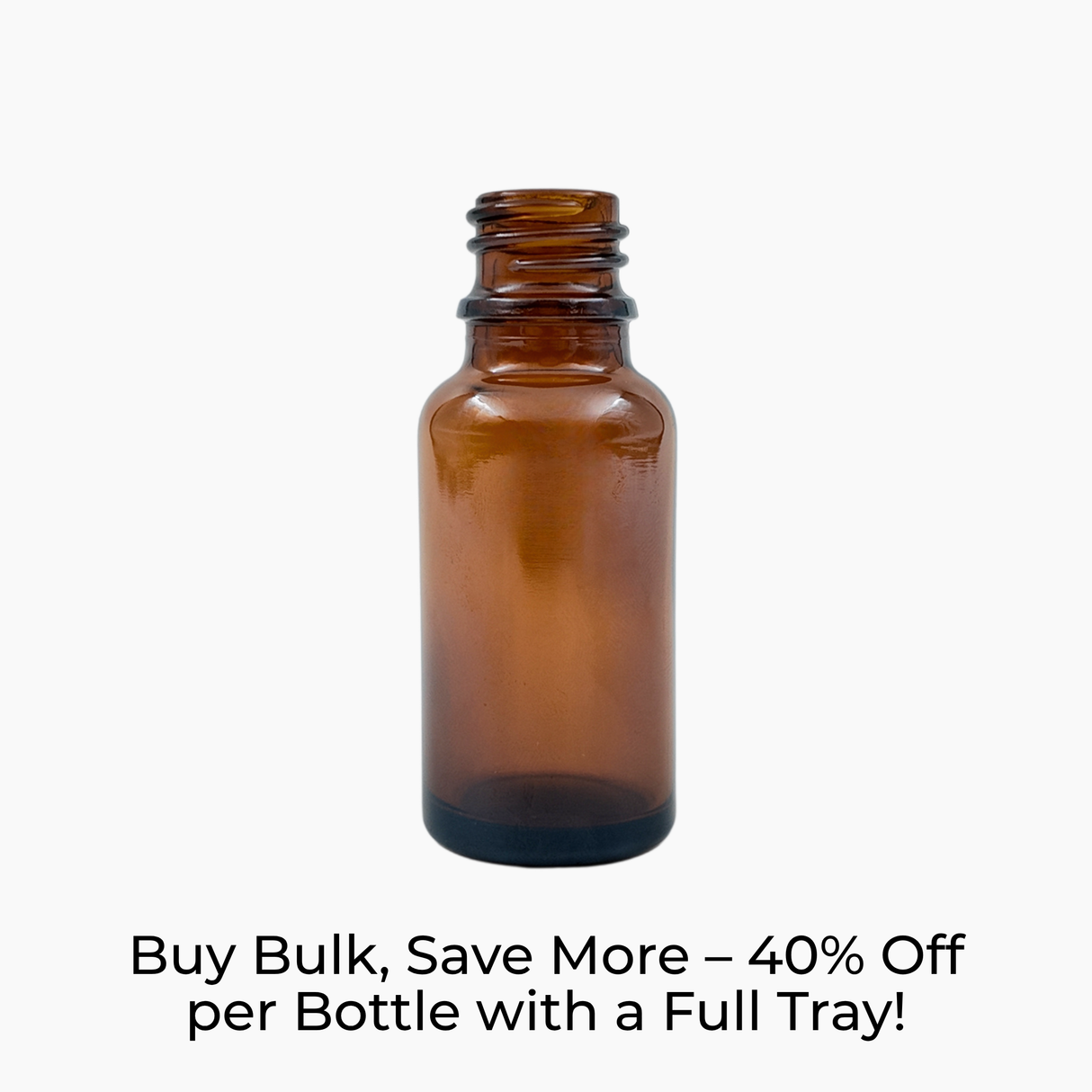 Amber 20ml glass dropper bottle on white background with label text