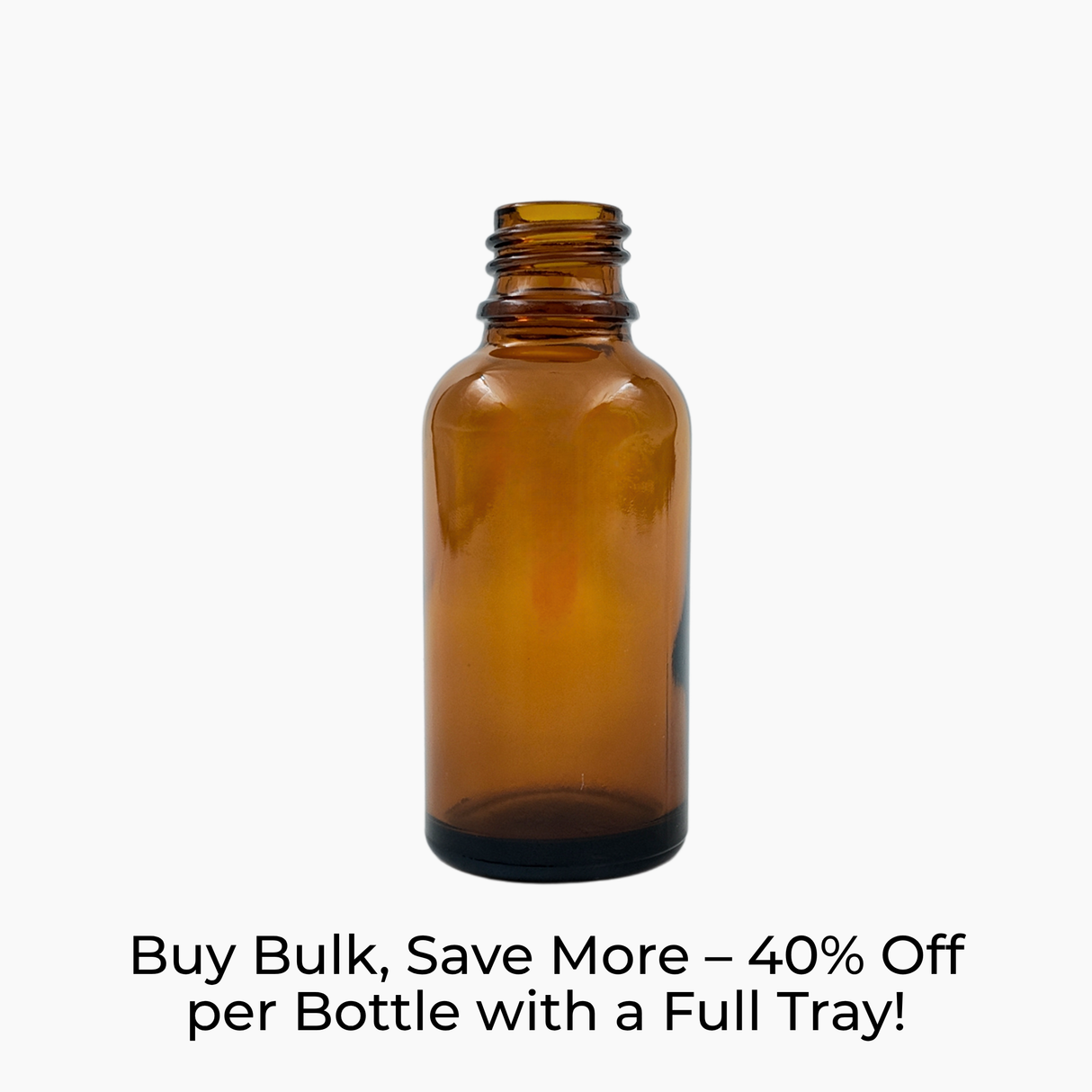 Amber 30ml glass dropper bottle on white background with label text