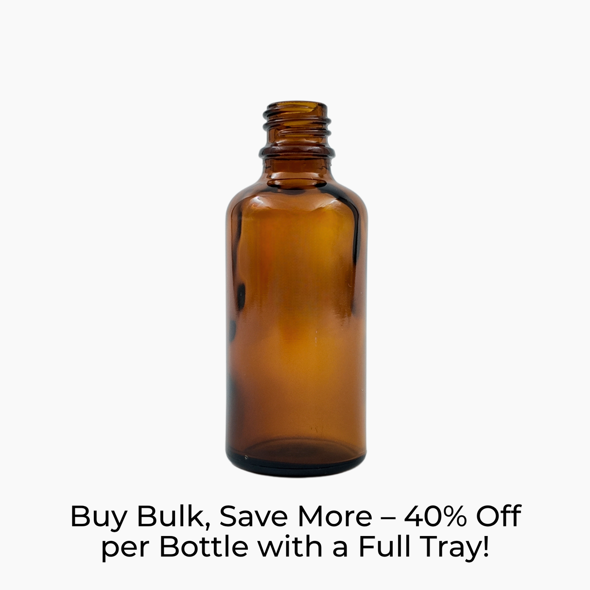 Amber 50ml glass dropper bottle on white background with label text