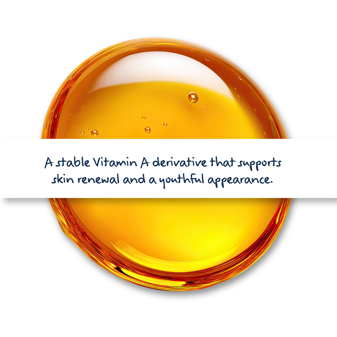 Vitamin A Palmitate skincare ingredient oil in cosmetic bottle for anti-ageing, skin renewal and formulation use