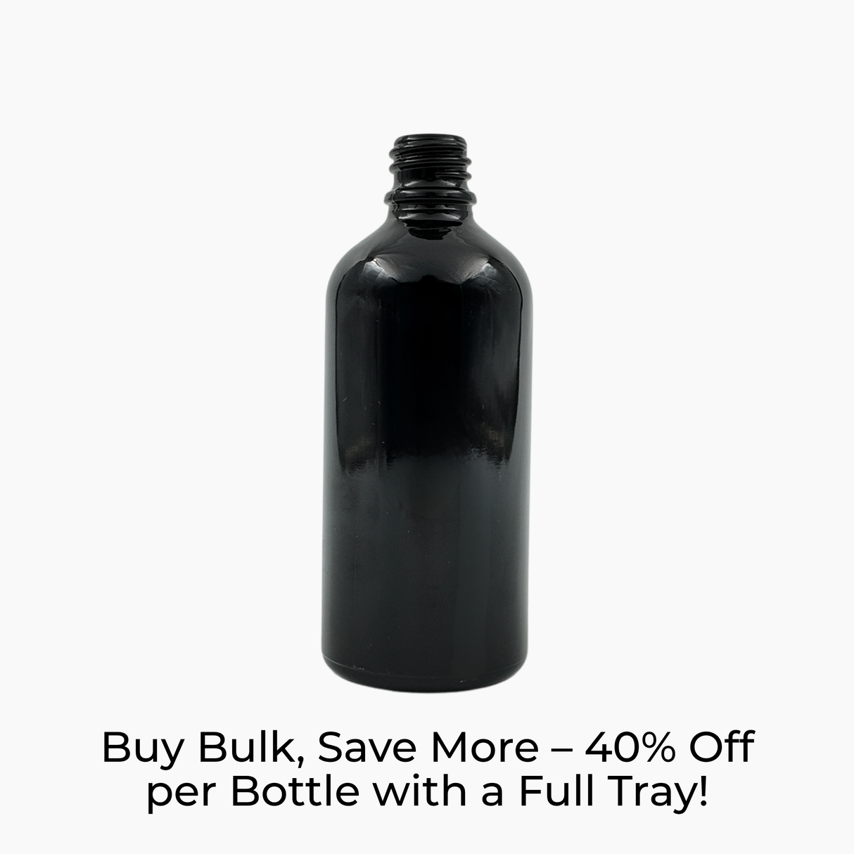 Black 100ml glass dropper bottle on white background with label text