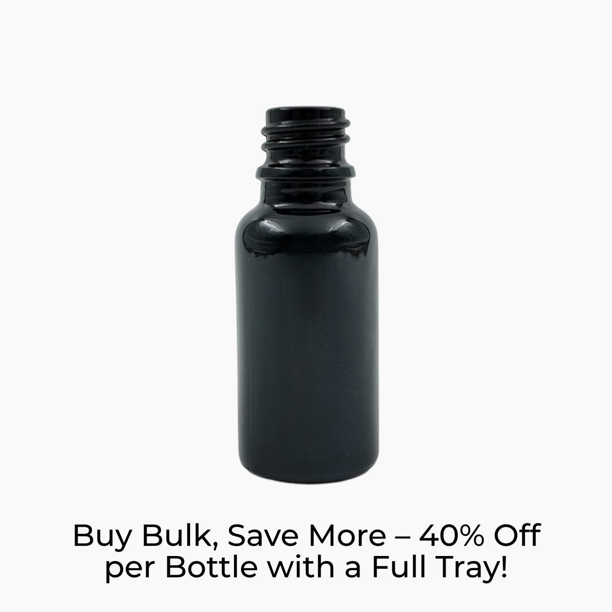 Black 20ml glass dropper bottle on white background with label text