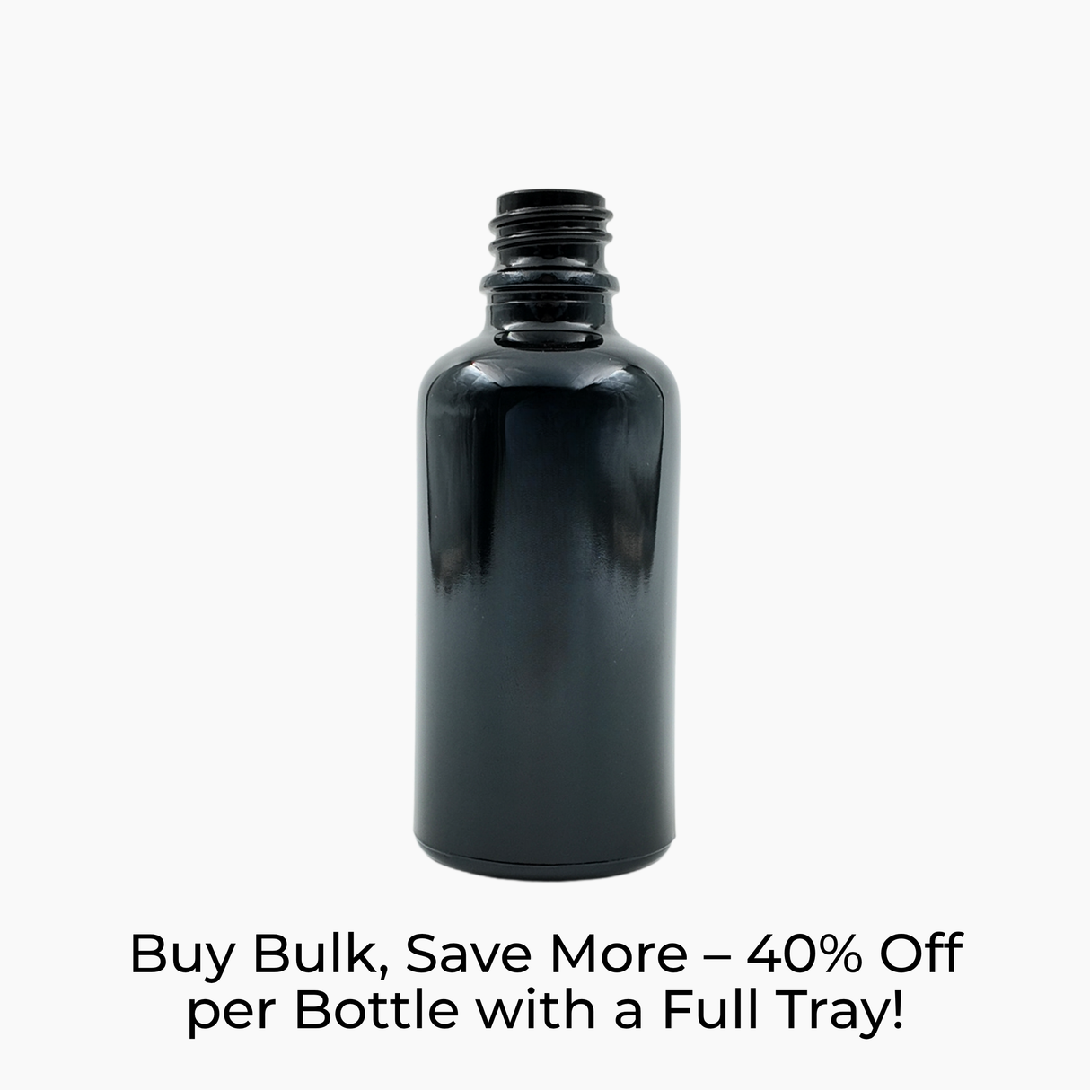 Black 50ml glass dropper bottle on white background with label text