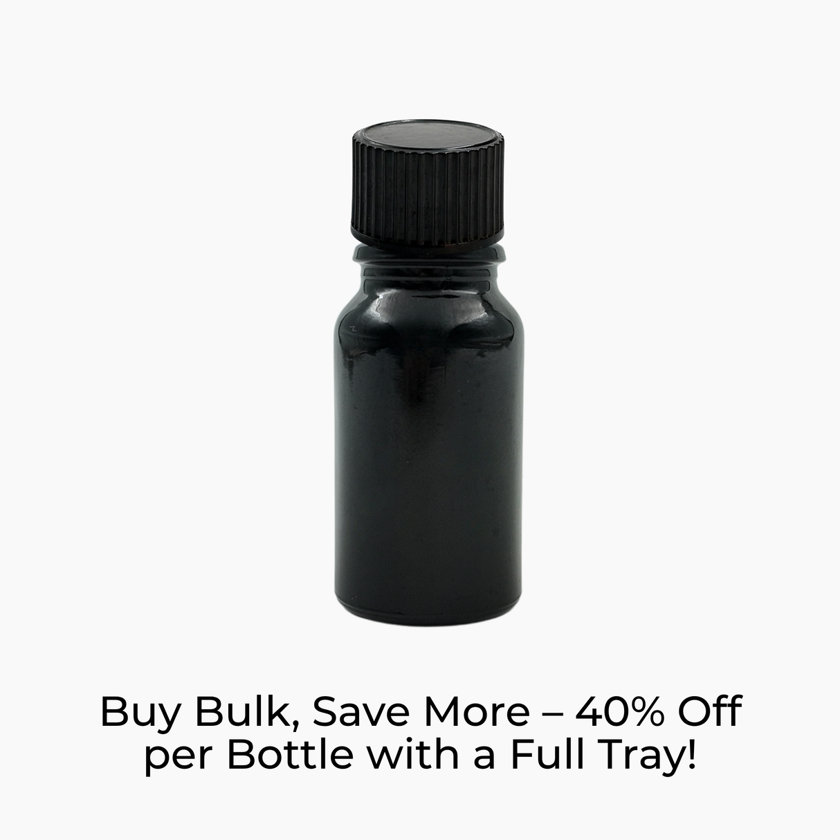 Black 10ml glass bottle with black tamper-evident dropper cap on white background