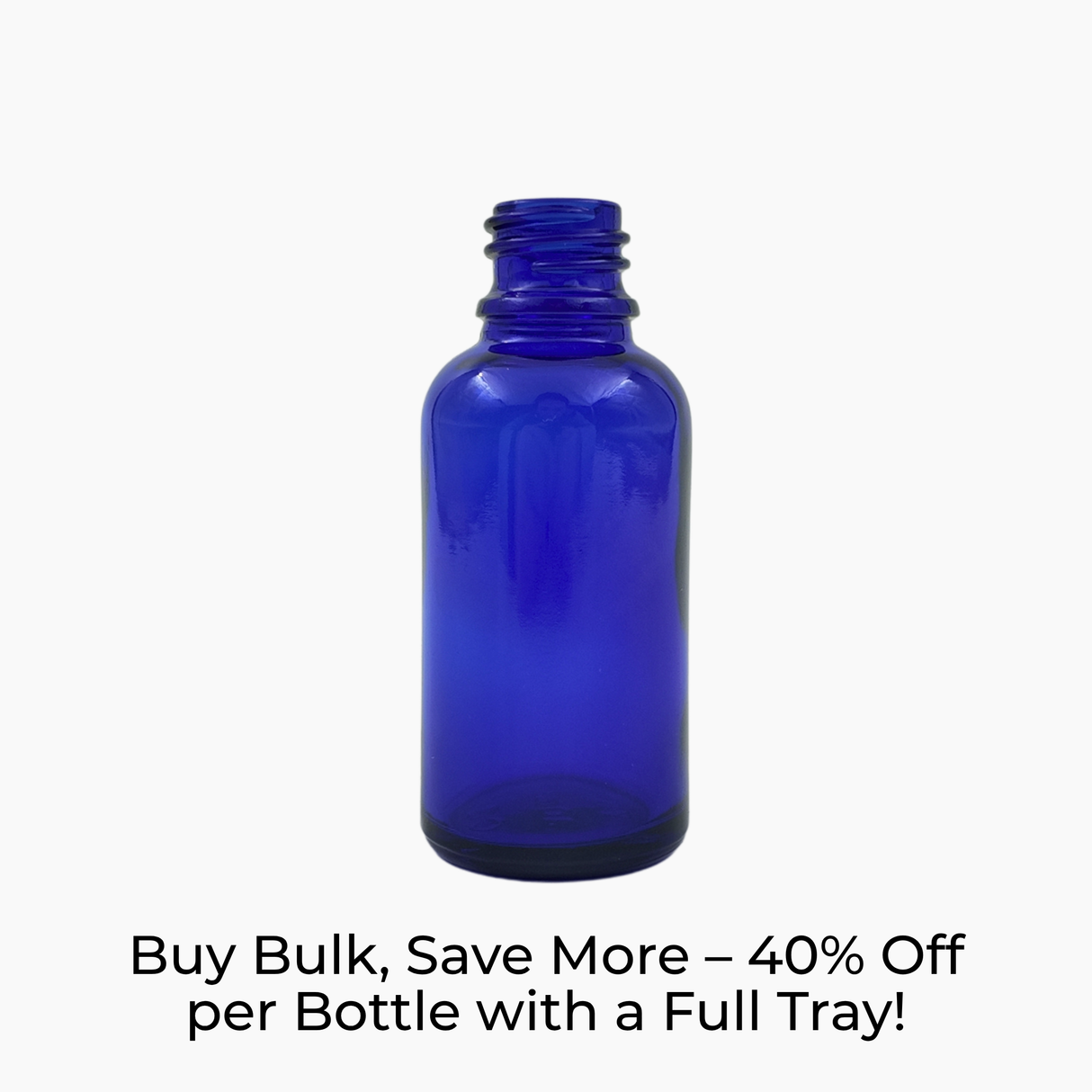 Blue 30ml glass dropper bottle on white background with label text
