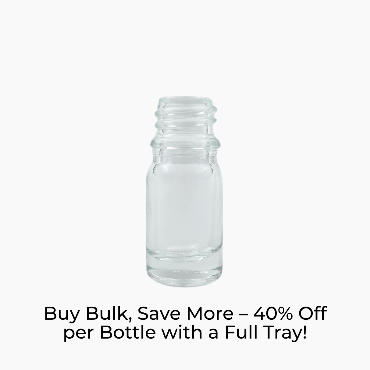 Clear 5ml glass dropper bottle on white background with label text