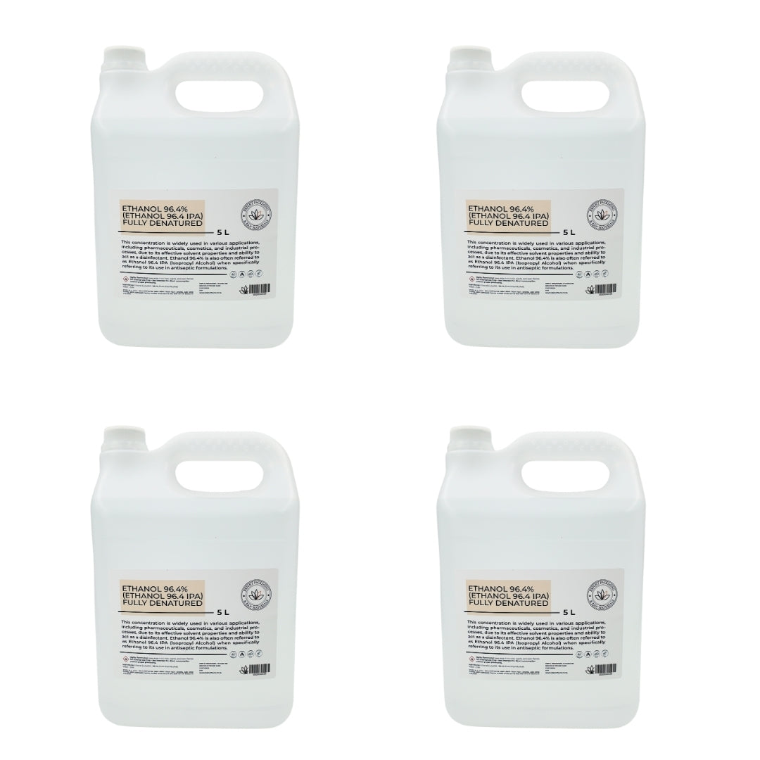 Pack of 4 jerry can containers with ethanol on a white background