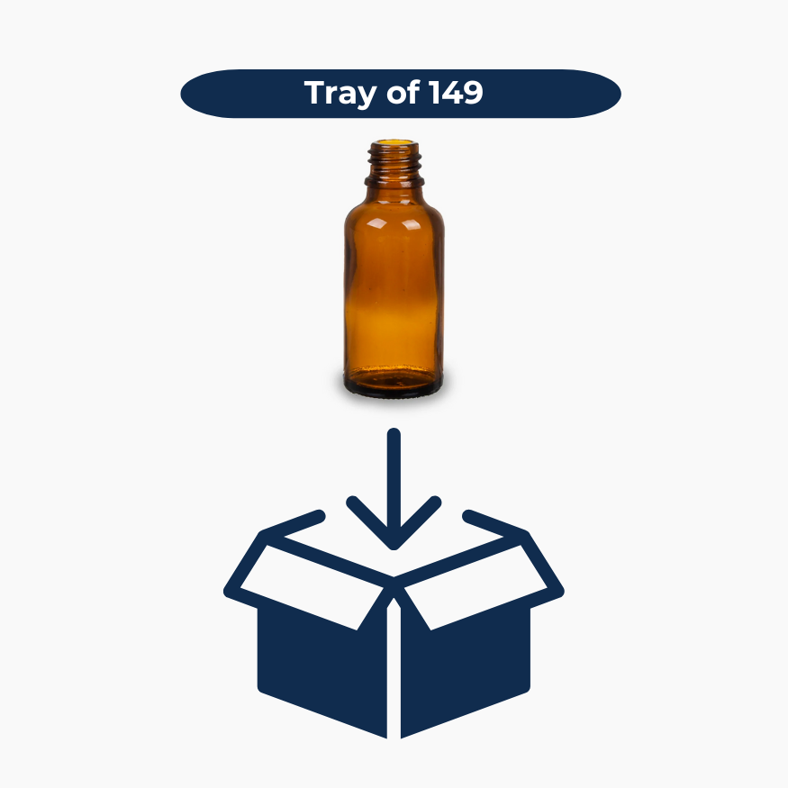 Set of amber glass bottles in assorted sizes displayed together