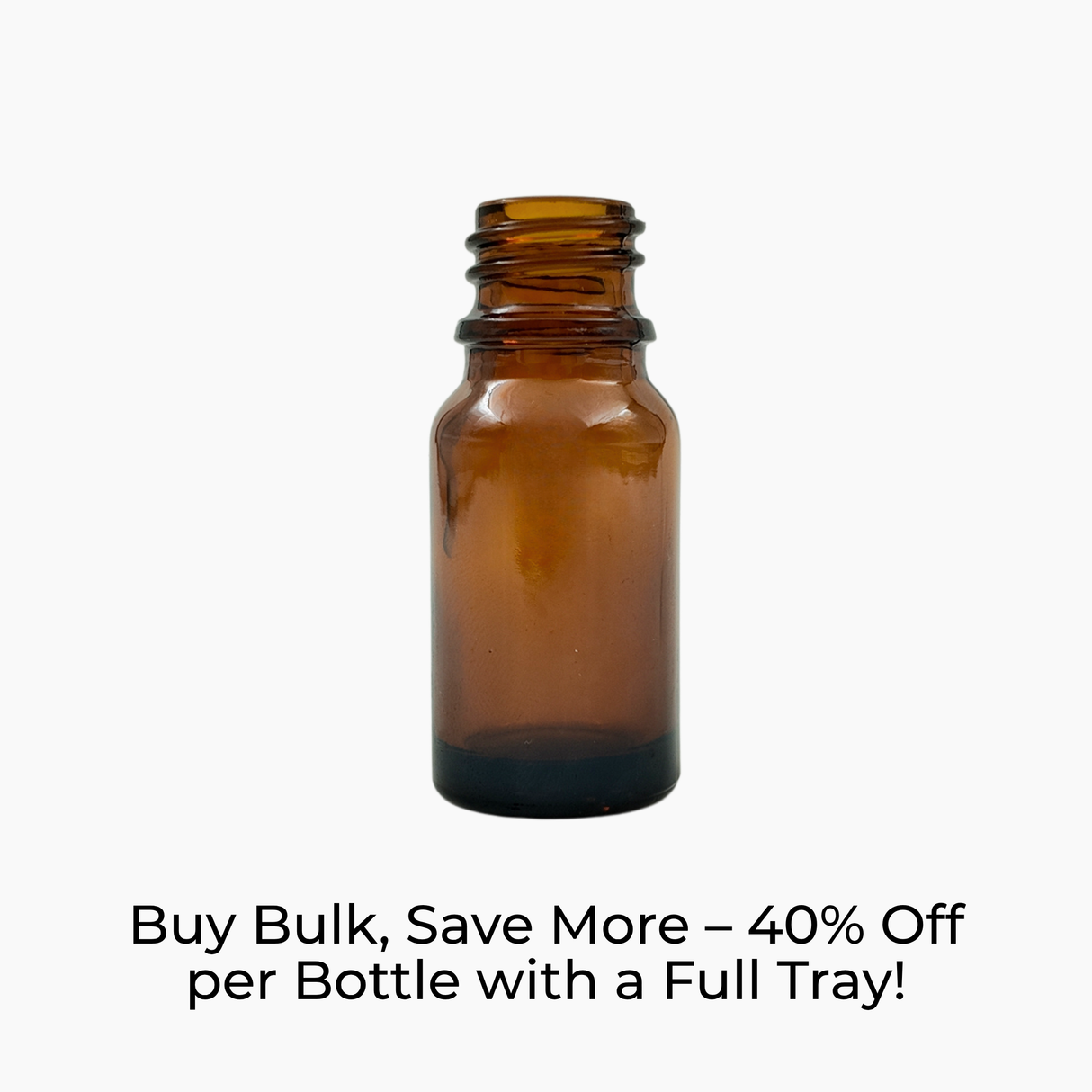 Amber 10ml glass dropper bottle on white background with label text