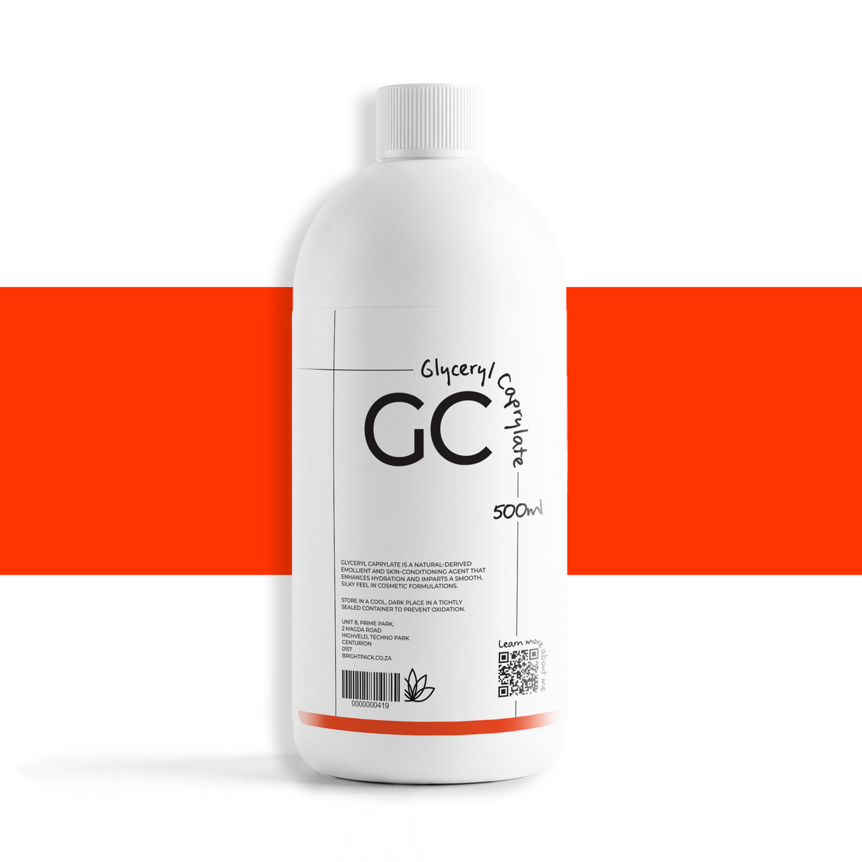 500ml Glyceryl Caprylate cosmetic ingredient, natural emollient derived from fatty acids used to improve skin feel, moisture, and formulation texture