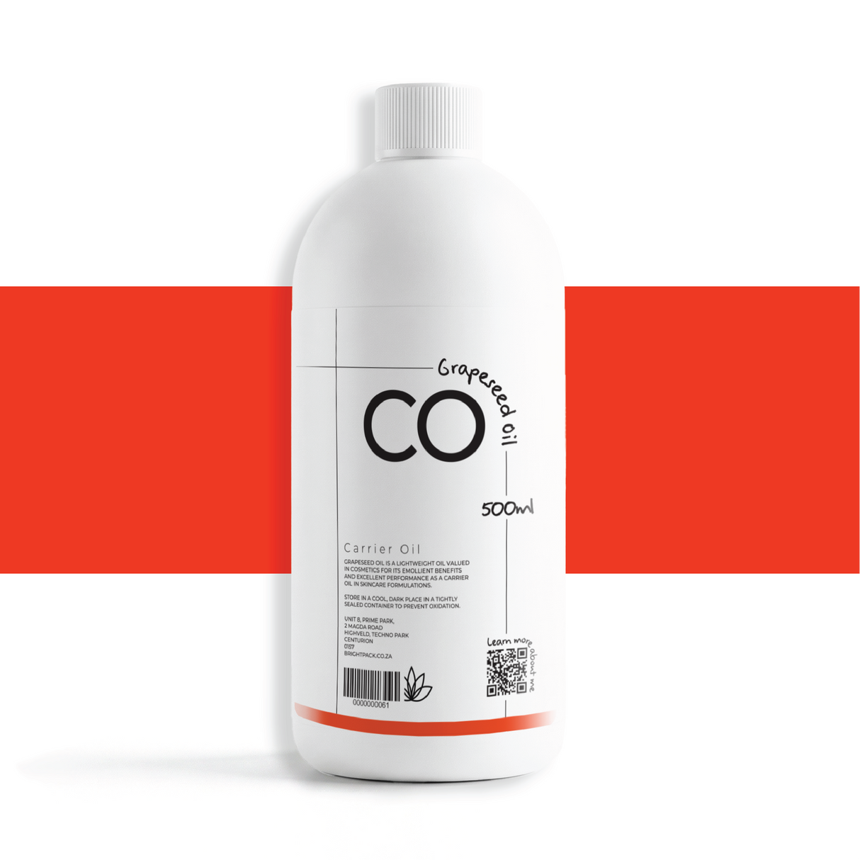 Grapeseed Oil 500ml cosmetic oil, fast-absorbing and lightweight, used as a carrier oil in skincare for moisturising, blending essential oils, and improving skin texture