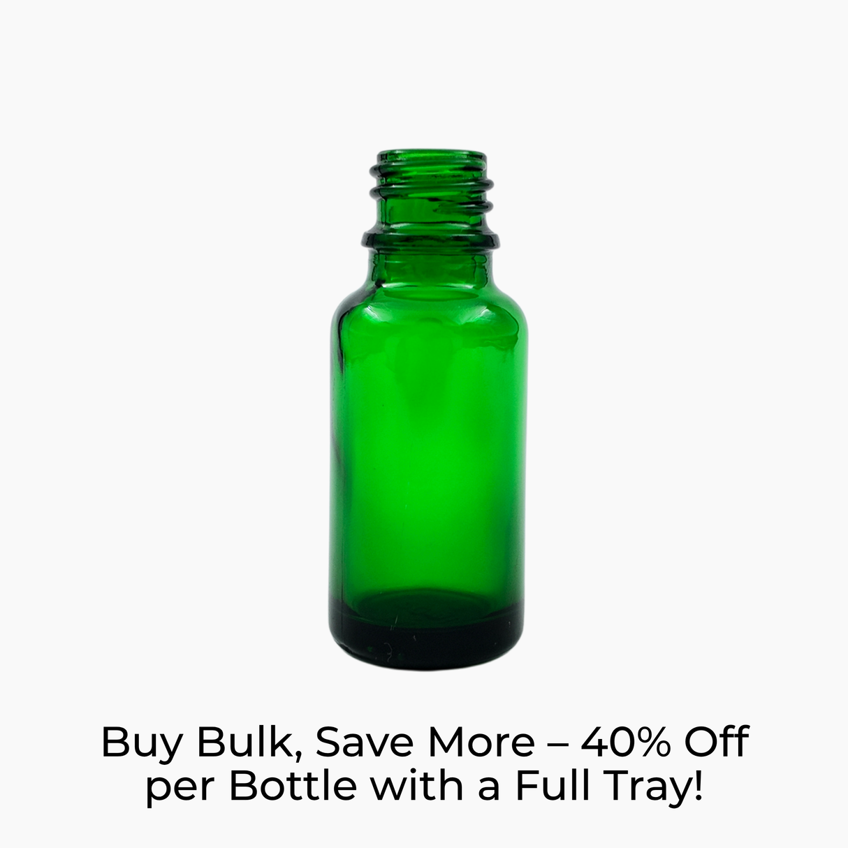 Green 20ml glass dropper bottle on white background with label text