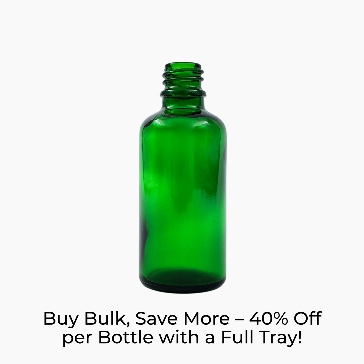 Green 50ml glass dropper bottle on white background with label text