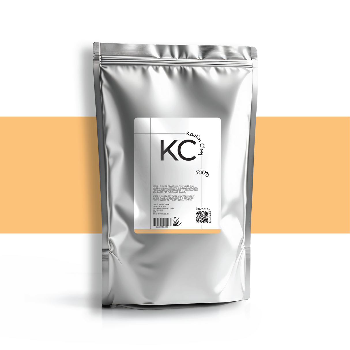 500g Kaolin Clay BP Grade in container, fine white cosmetic clay for face masks, skincare formulations, and gentle cleansing