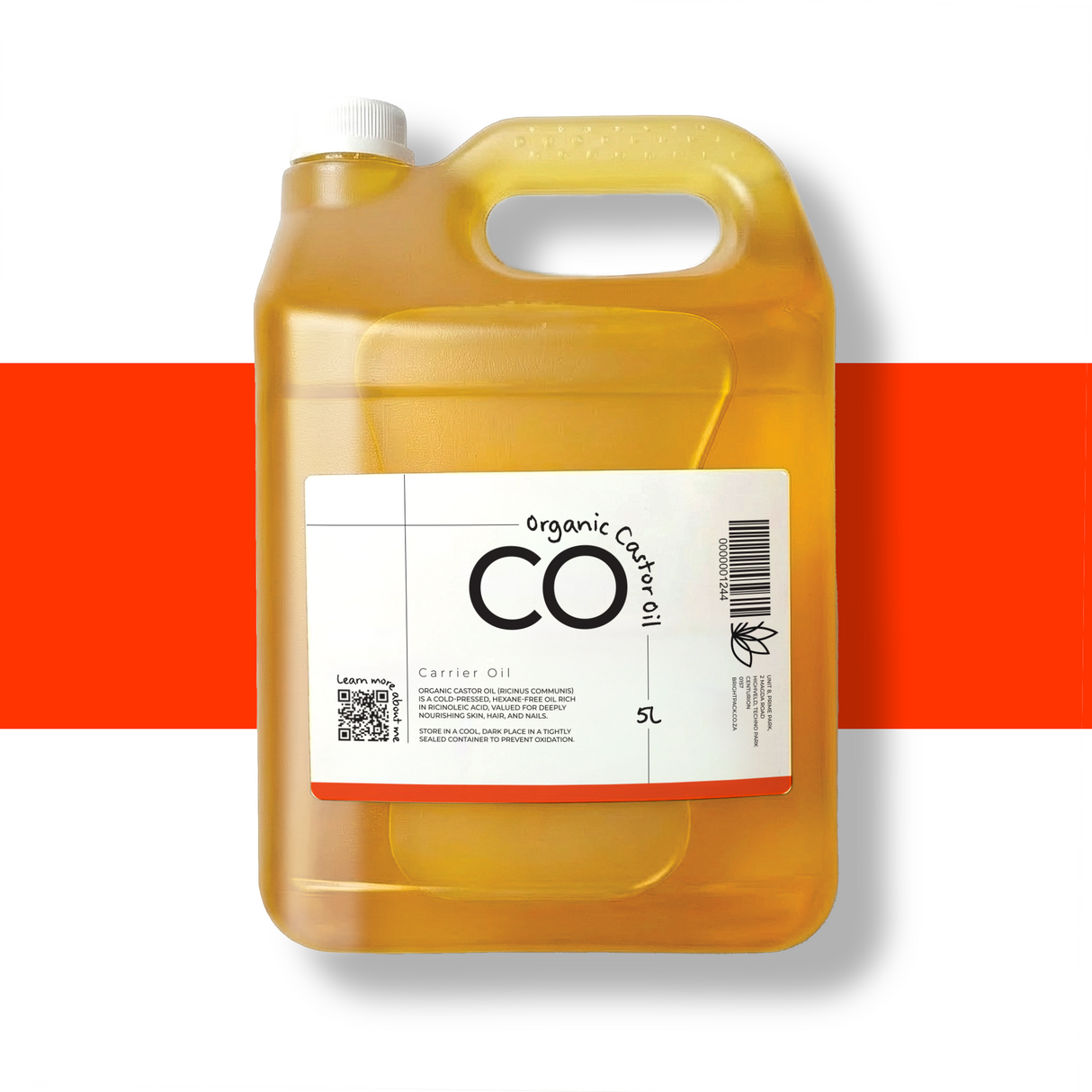 5L Organic Castor Oil for skincare and haircare, nutrient-rich oil that hydrates, supports hair growth, and improves skin and nail health