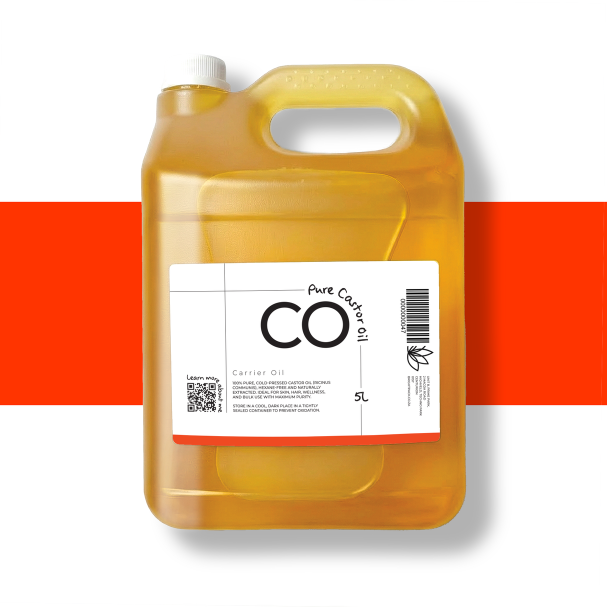 5L Pure Castor Oil, ideal for hair treatments, scalp care, beard oils, and DIY skincare formulations