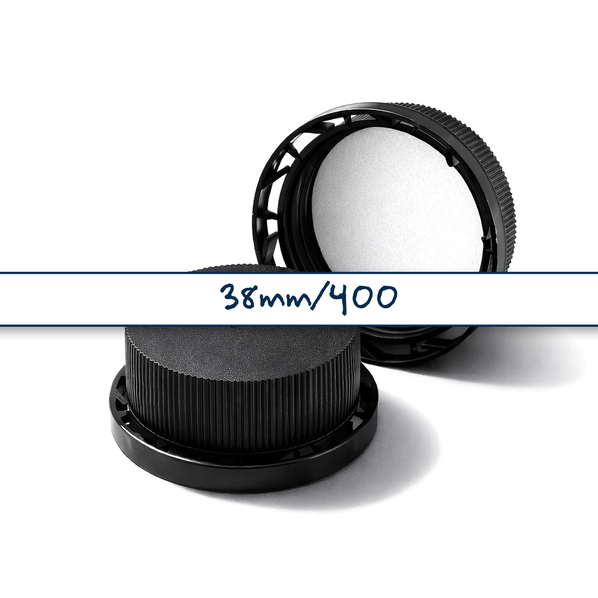 38 mm ratchet cap with EPE liner for plastic bottles, providing secure closure for pharmaceutical, supplement and chemical packaging