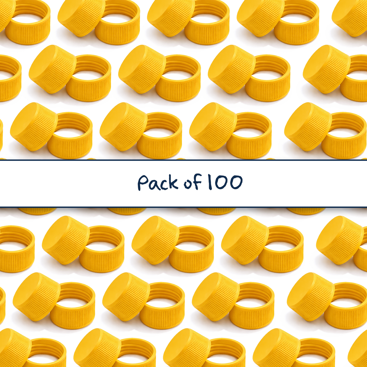 Yellow 24mm standard caps with EPE liner for plastic bottles, suitable for cosmetic, personal care and liquid packaging