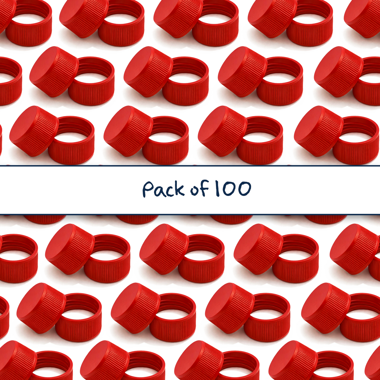 Red 24mm standard caps with EPE liner for plastic bottles, suitable for cosmetic, personal care and liquid packaging